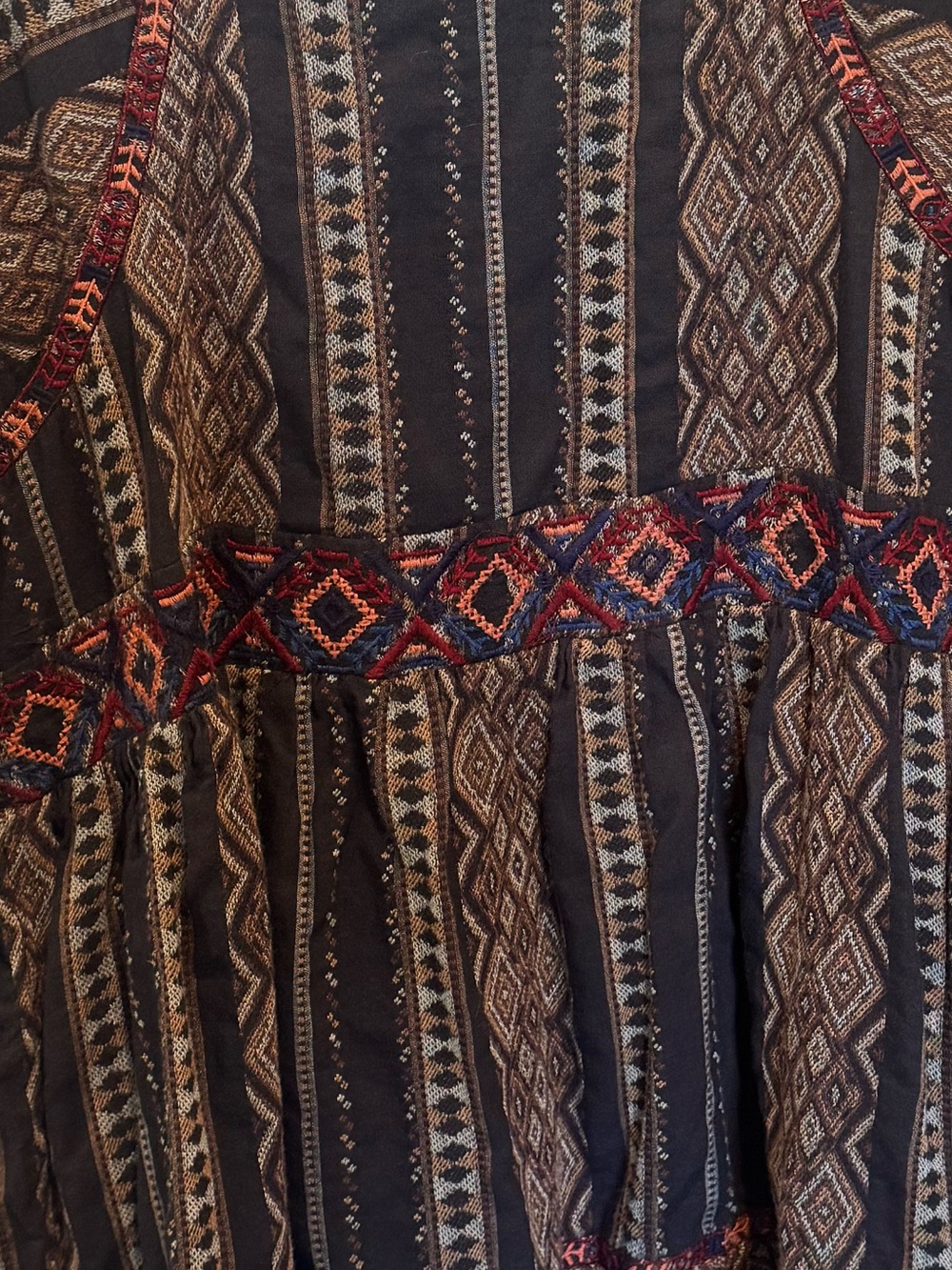 Anthropologie Textured Boho Print V-Neck Tunic Dress - Black with Rust Size 1X - Picture 15 of 16